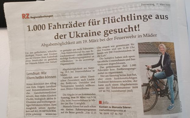 1000 Fahrräder für die Flüchtlinge aus der Ukraine in Vorarlberg