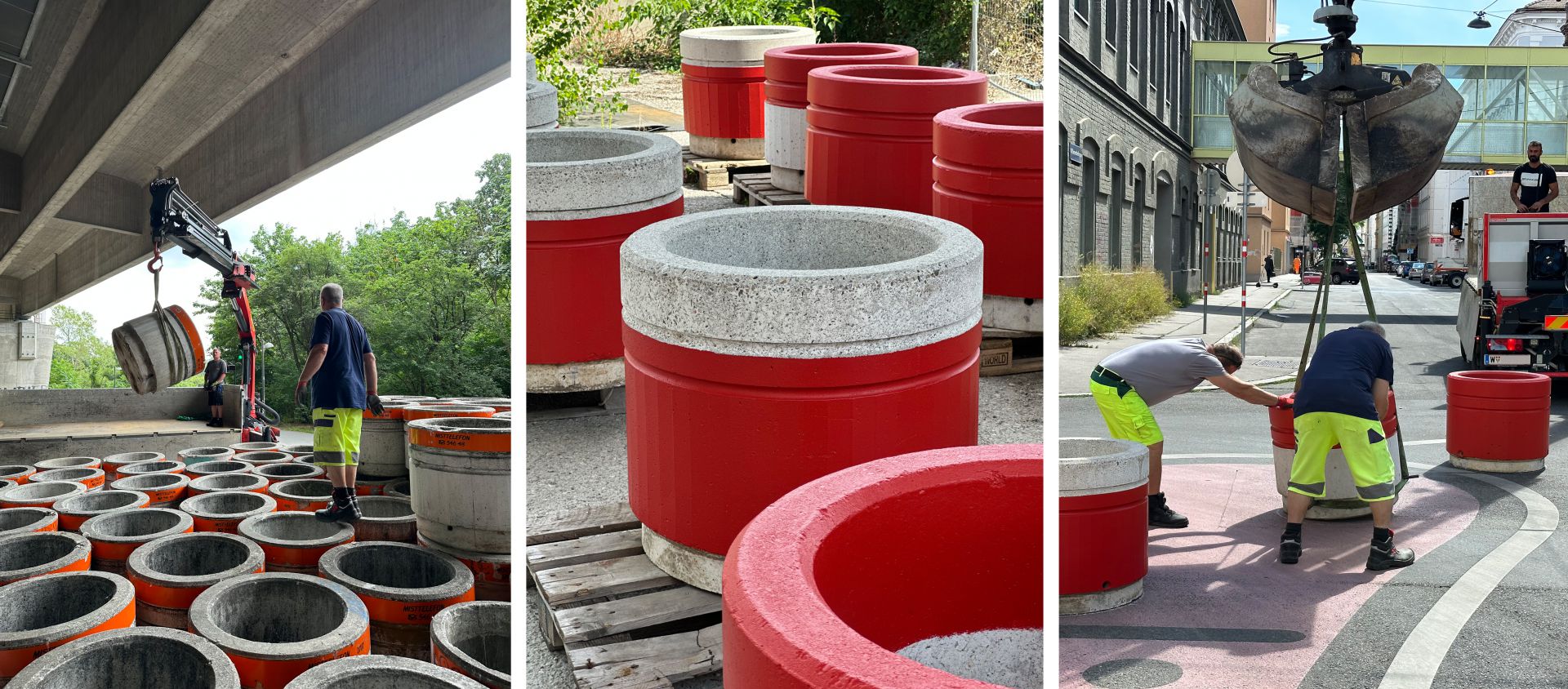 © LAUT - Georg Wieser Upcycling Massivpoller zur Begrünung und Verkehrsberuhigung an Diagonalfiltern